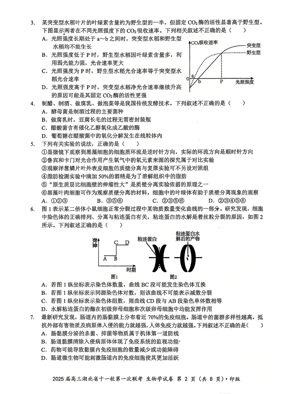 湖北十一校2025届高三12月联考生物试卷含答案.pdf_第2页