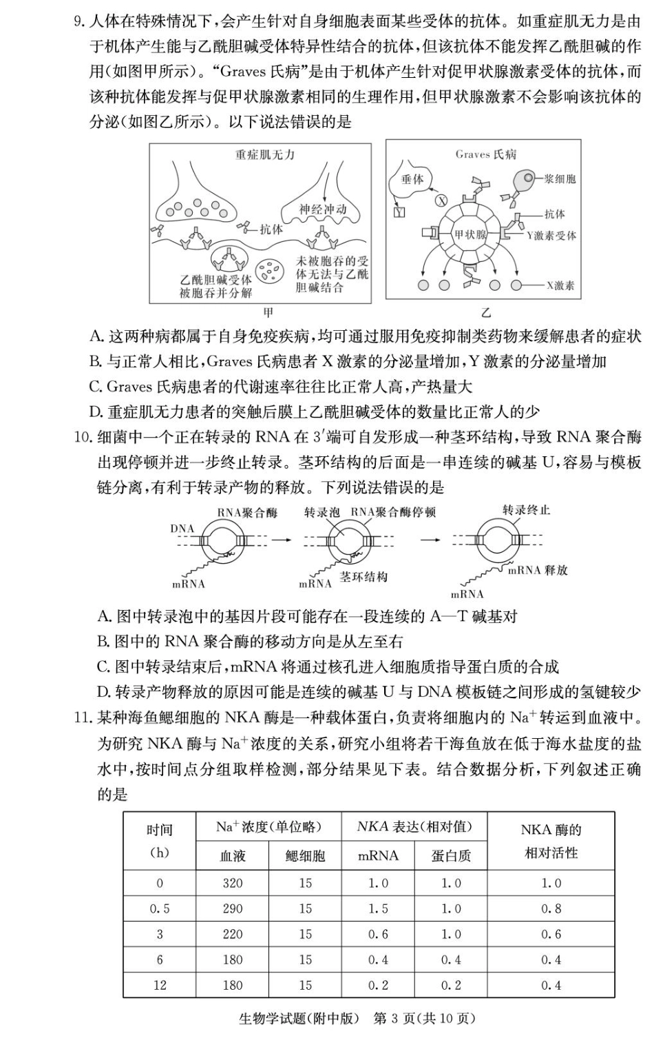 湖南省长沙市湖南师范大学附属中学2024-2025学年高三上学期月考卷（四）生物试题.pdf_第3页