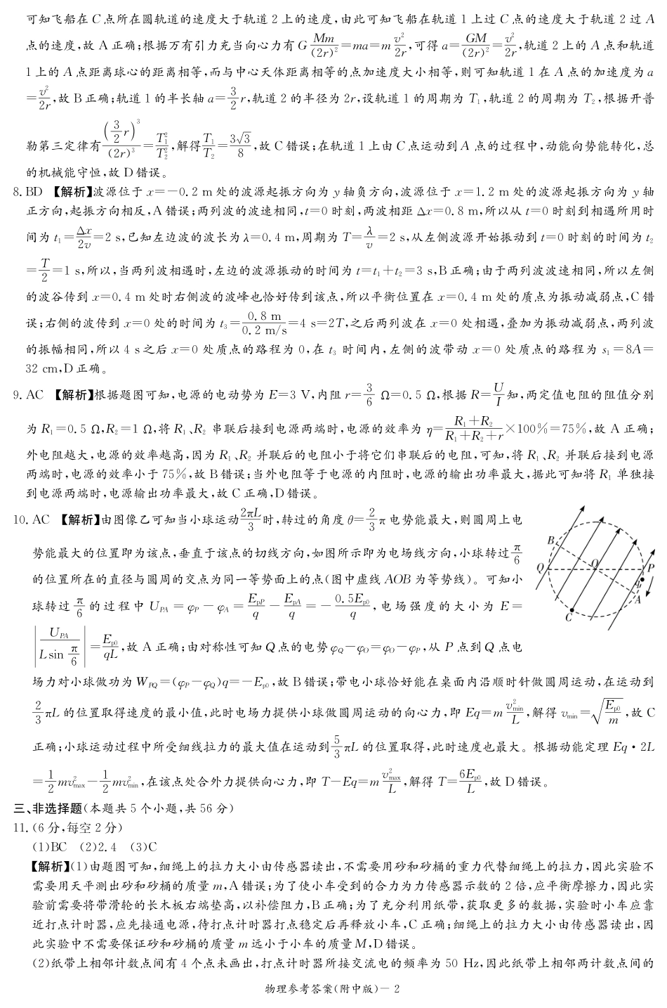 湖南省长沙市湖南师范大学附属中学2024-2025学年高三上学期月考卷（四）物理试题答案.pdf_第2页