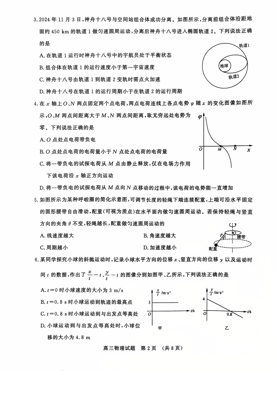 山东省名校考试联盟2024年12月高三阶段性检测物理试题+答案.pdf_第2页