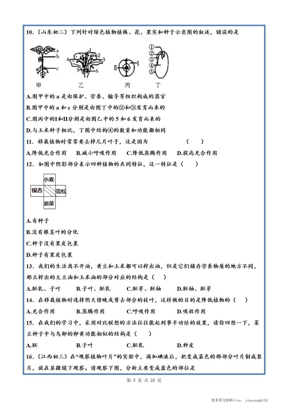 【七上生物】 第三单元 生物圈中的绿色植物单元测试题（人教版）.pdf_第3页