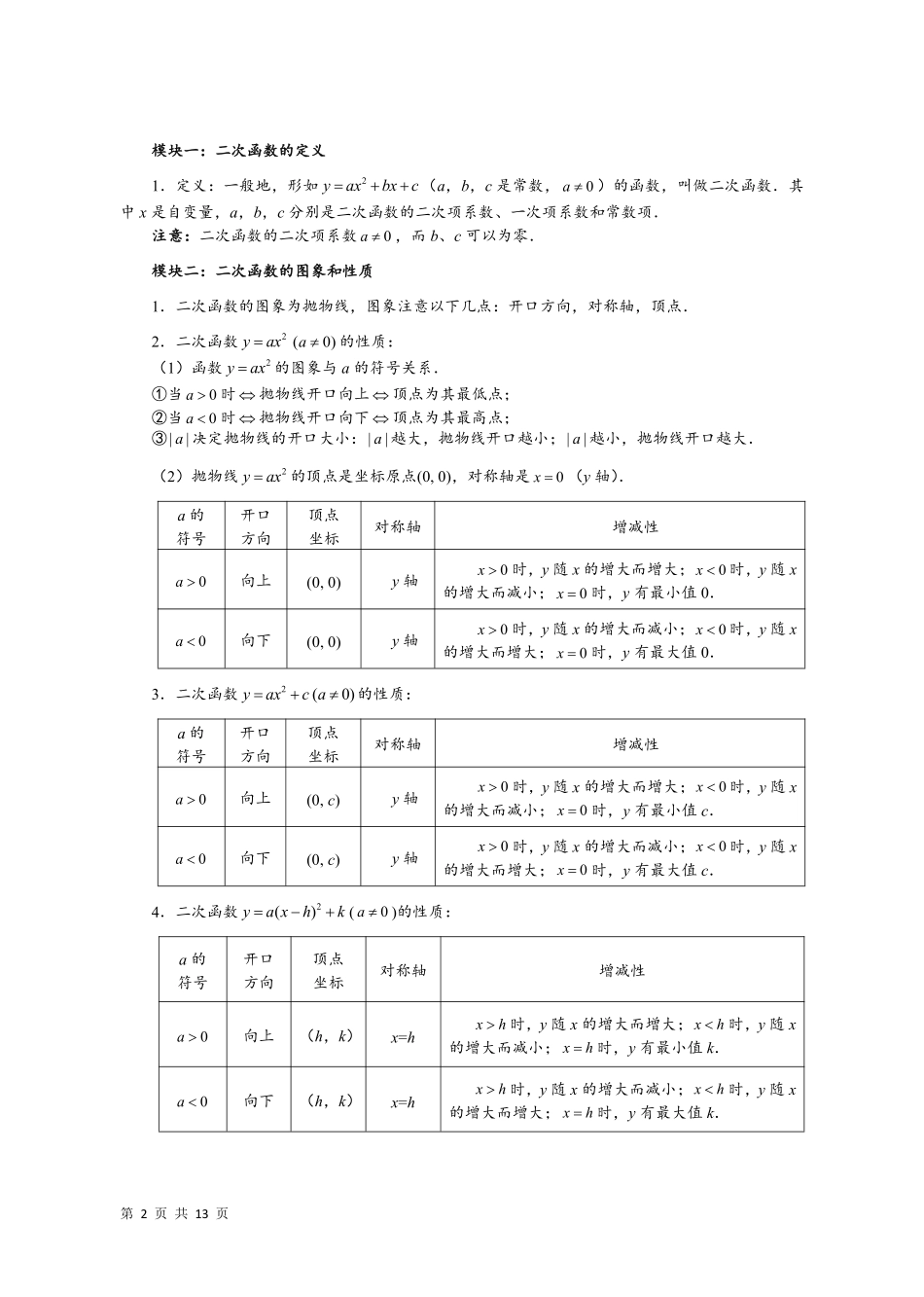 01 二次函数的图像、性质和解析式（教师版）.pdf_第2页