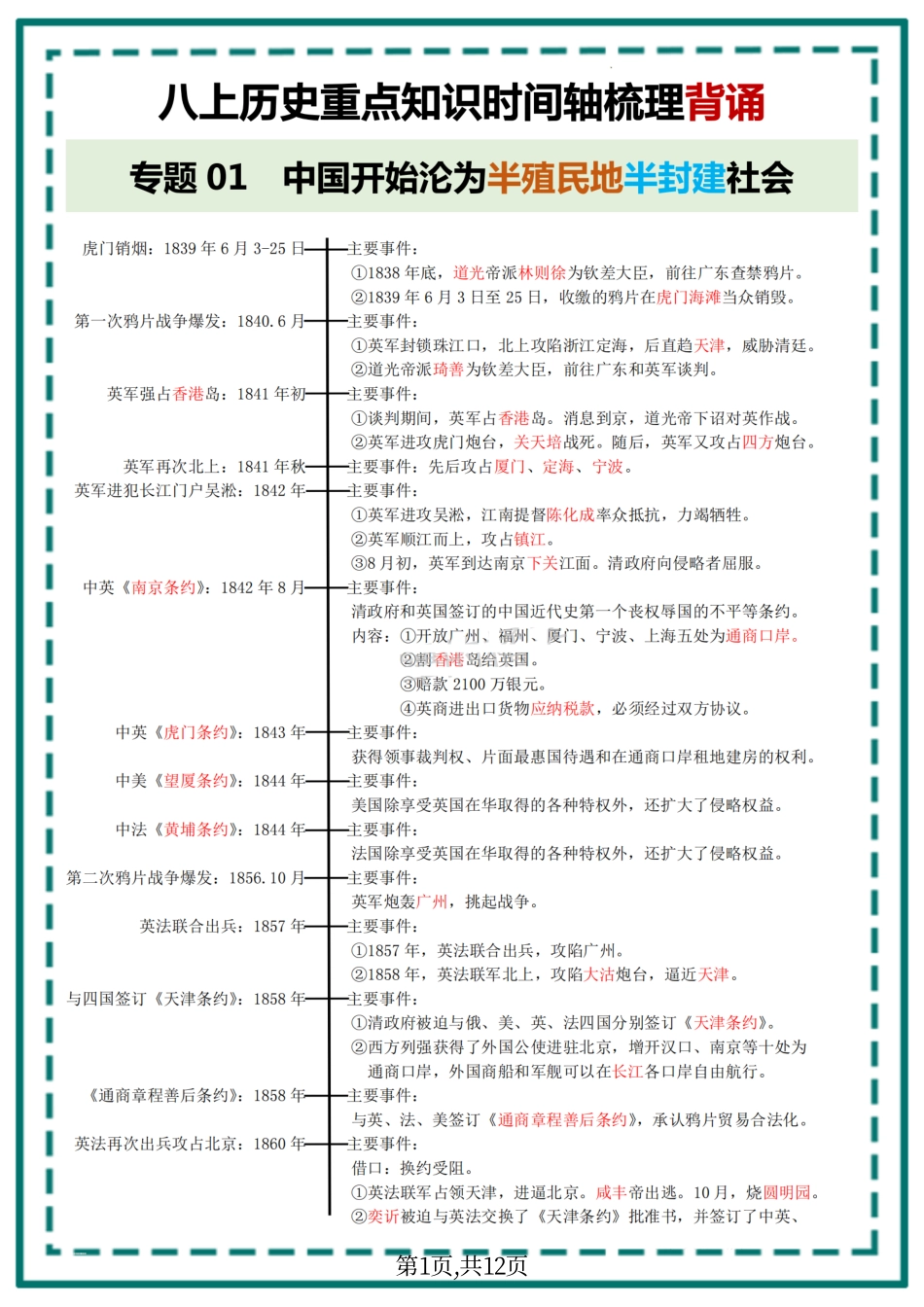 八年级上册历史【24新版】重点知识时间轴梳理-背诵版(2).pdf_第1页