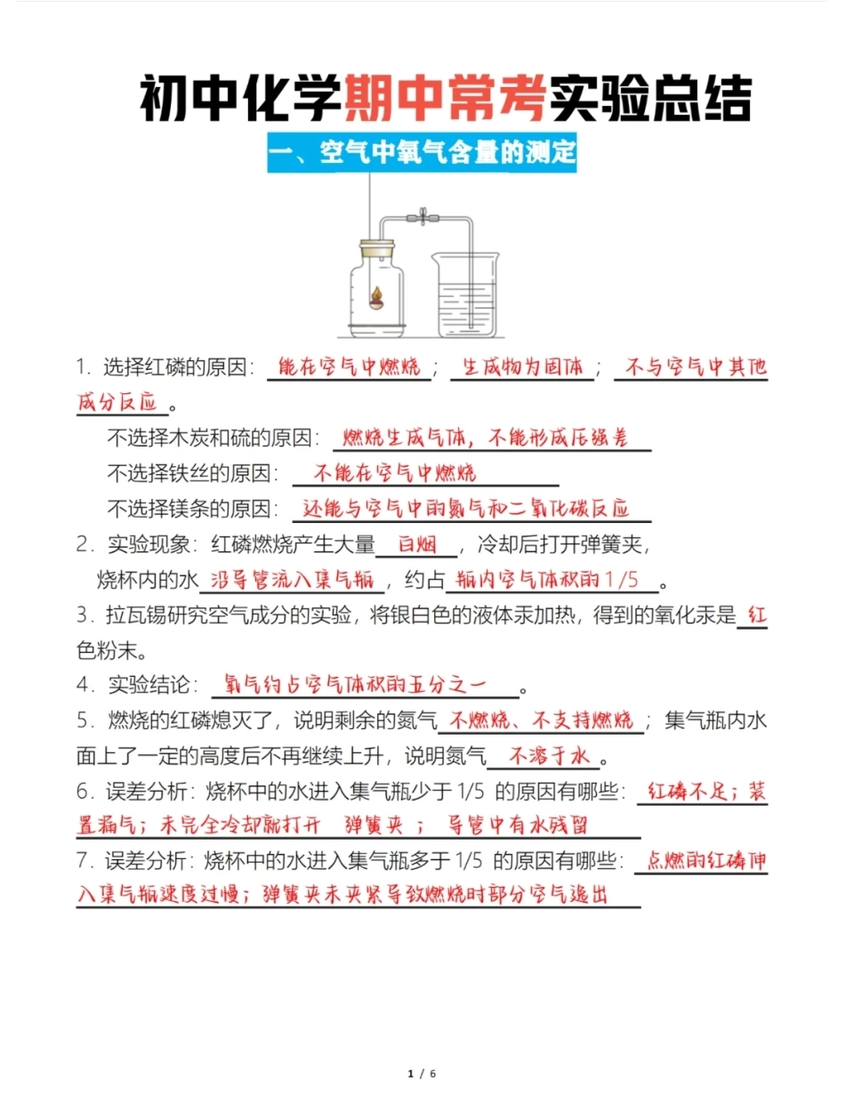 初三化学上册常考实验题总结.pdf_第1页