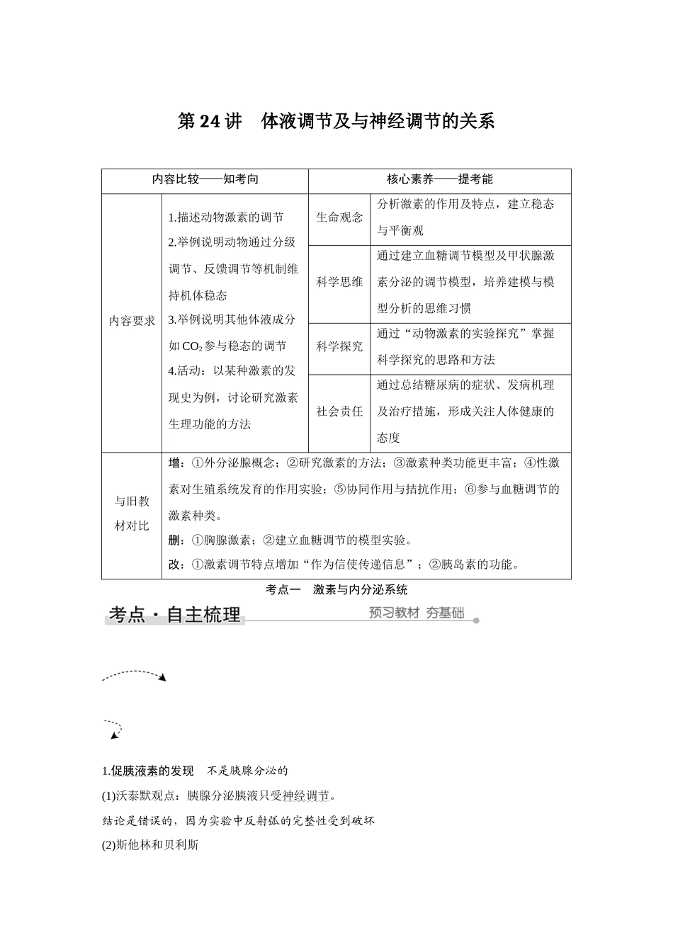 第24讲　体液调节及与神经调节的关系-高考生物一轮复习讲义（新高考版）.docx_第1页