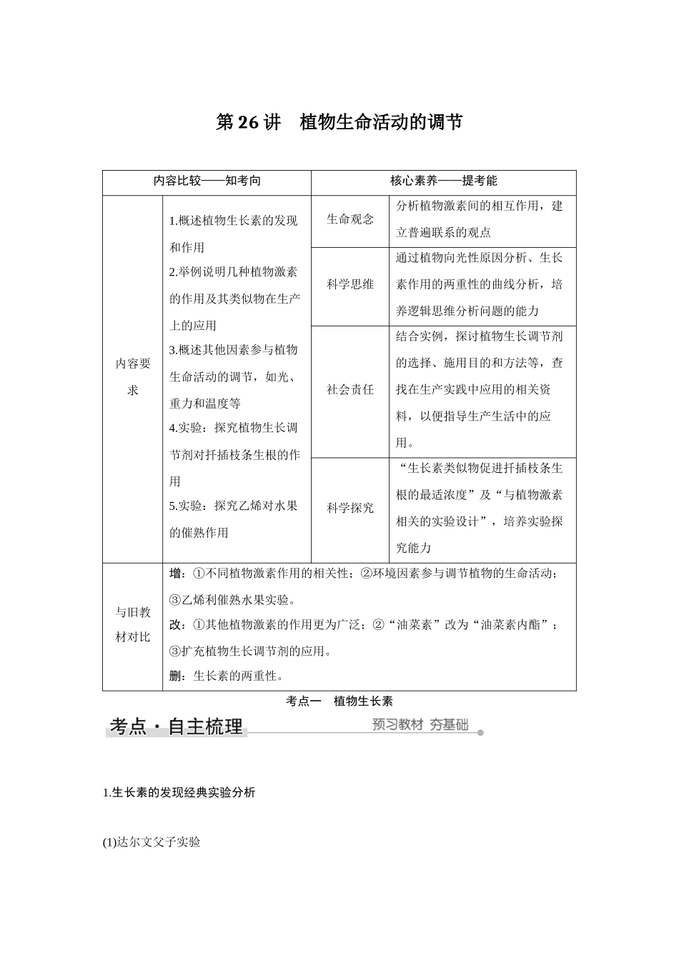 第26讲　植物生命活动的调节-高考生物一轮复习讲义（新高考版）.docx_第1页