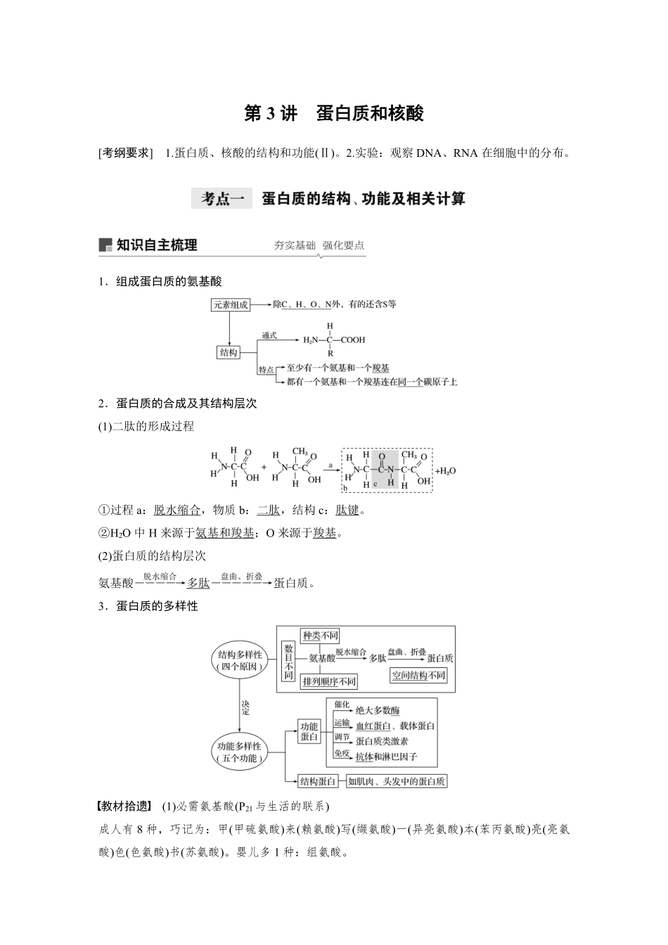 高考生物一轮复习讲义 第1单元 第3讲　蛋白质和核酸.pdf_第1页