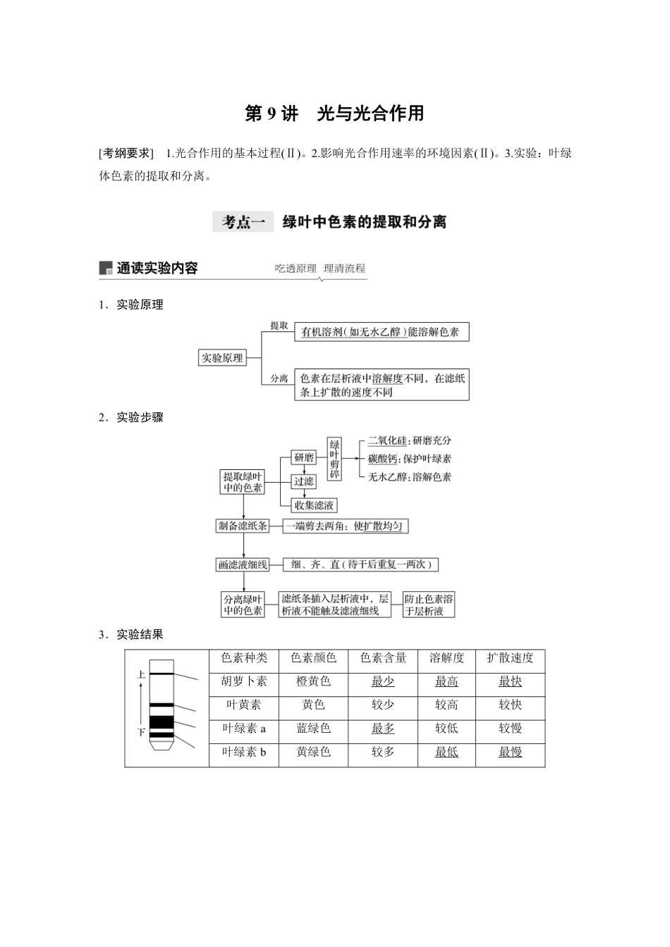 高考生物一轮复习讲义 第3单元 第9讲　光与光合作用.pdf_第1页