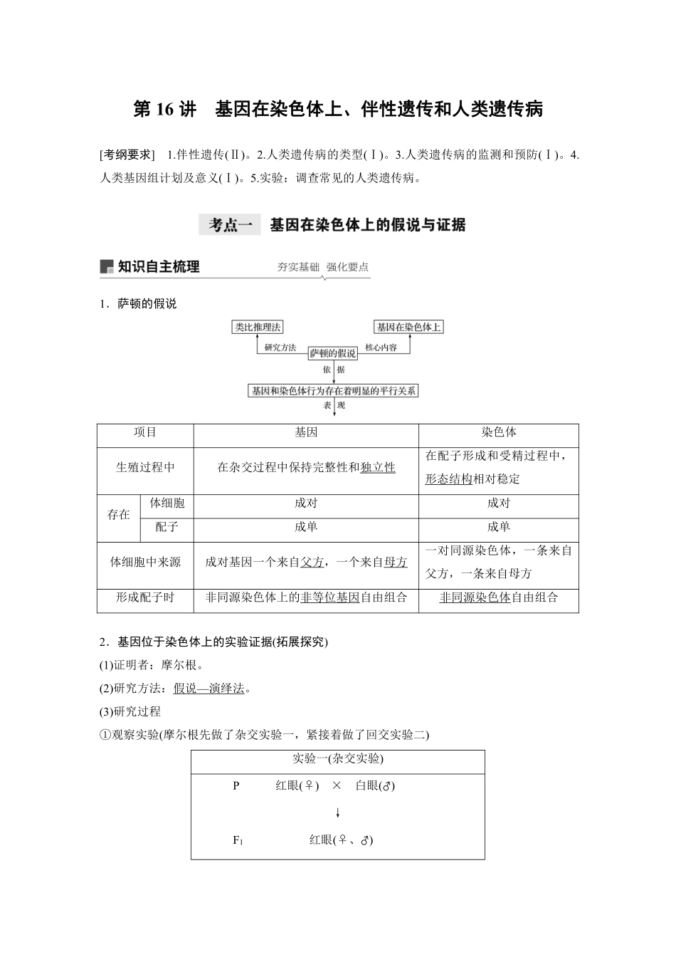 高考生物一轮复习讲义 第5单元 第16讲　基因在染色体上、伴性遗传和人类遗传病.pdf_第1页