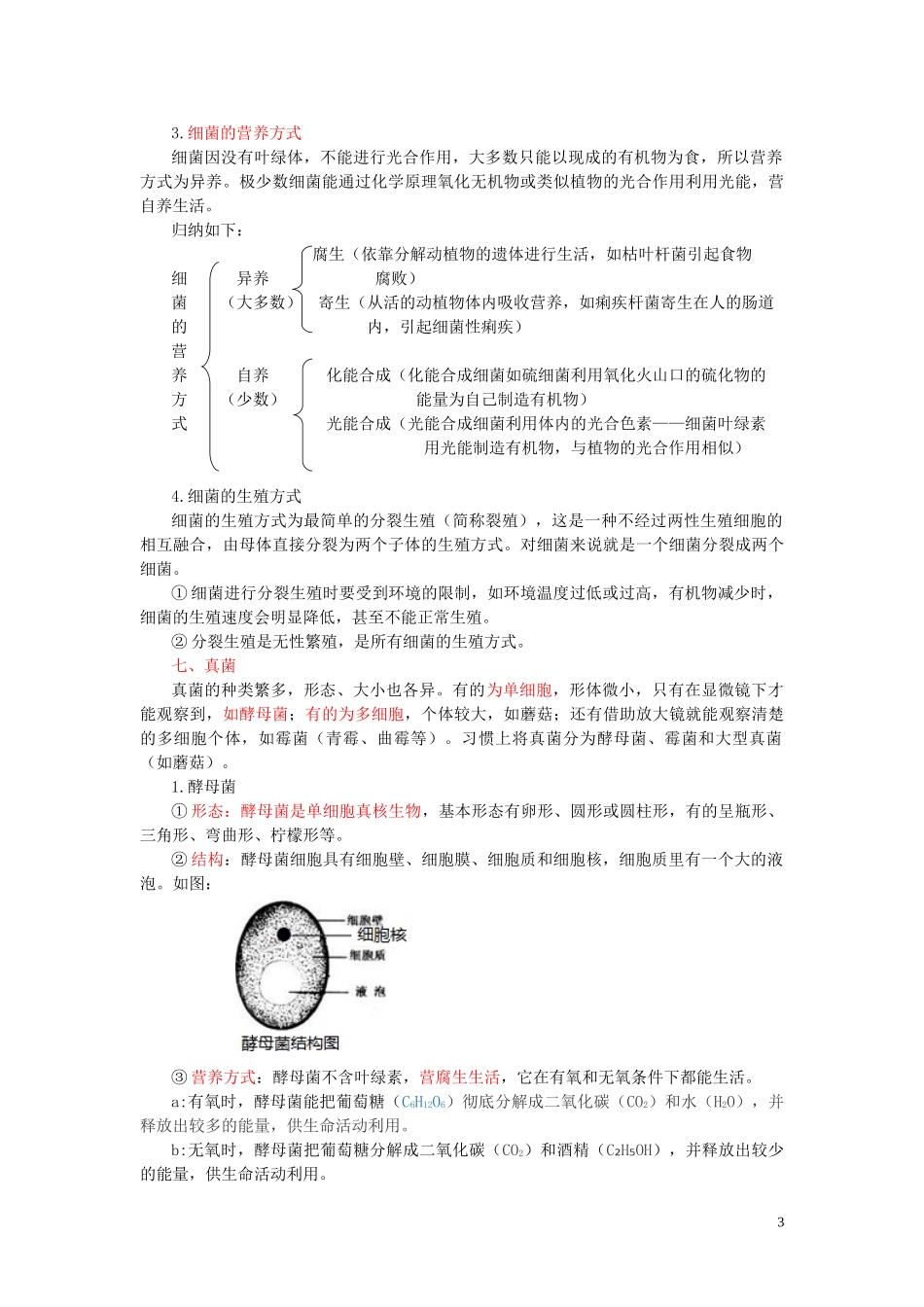 2020年中考会考生物复习细菌、真菌和病毒知识点总结  教材小帮手shop290729671.taobao.com.doc_第3页