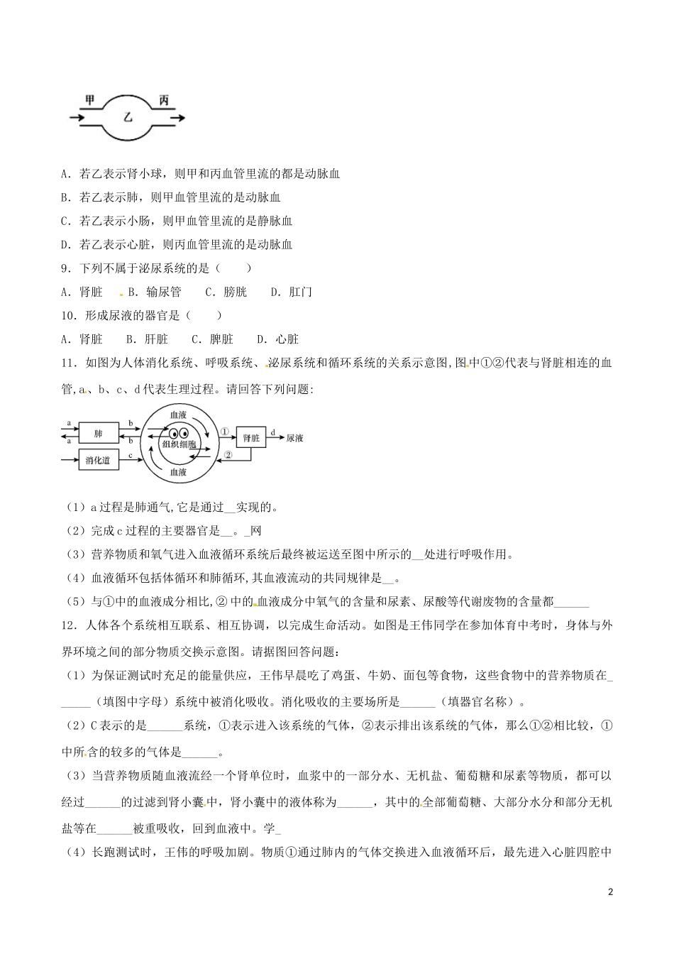 专题09 人体代谢废物的排出（原卷版）.DOC_第2页