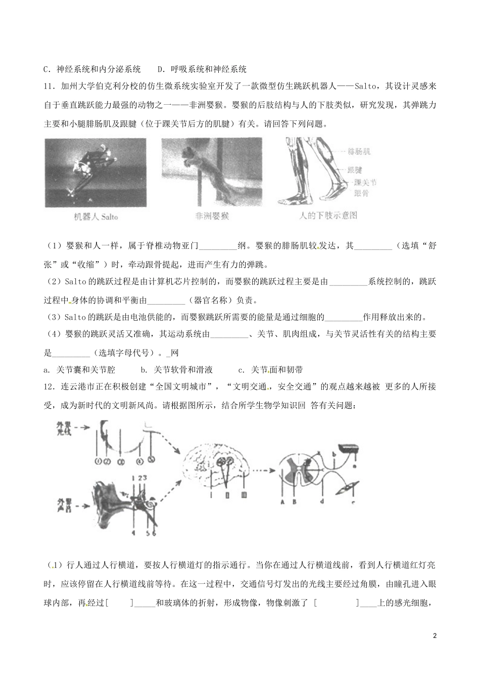 专题10 人体生命活动的调节与人类活动对生物圈的影响（原卷版）.doc_第2页