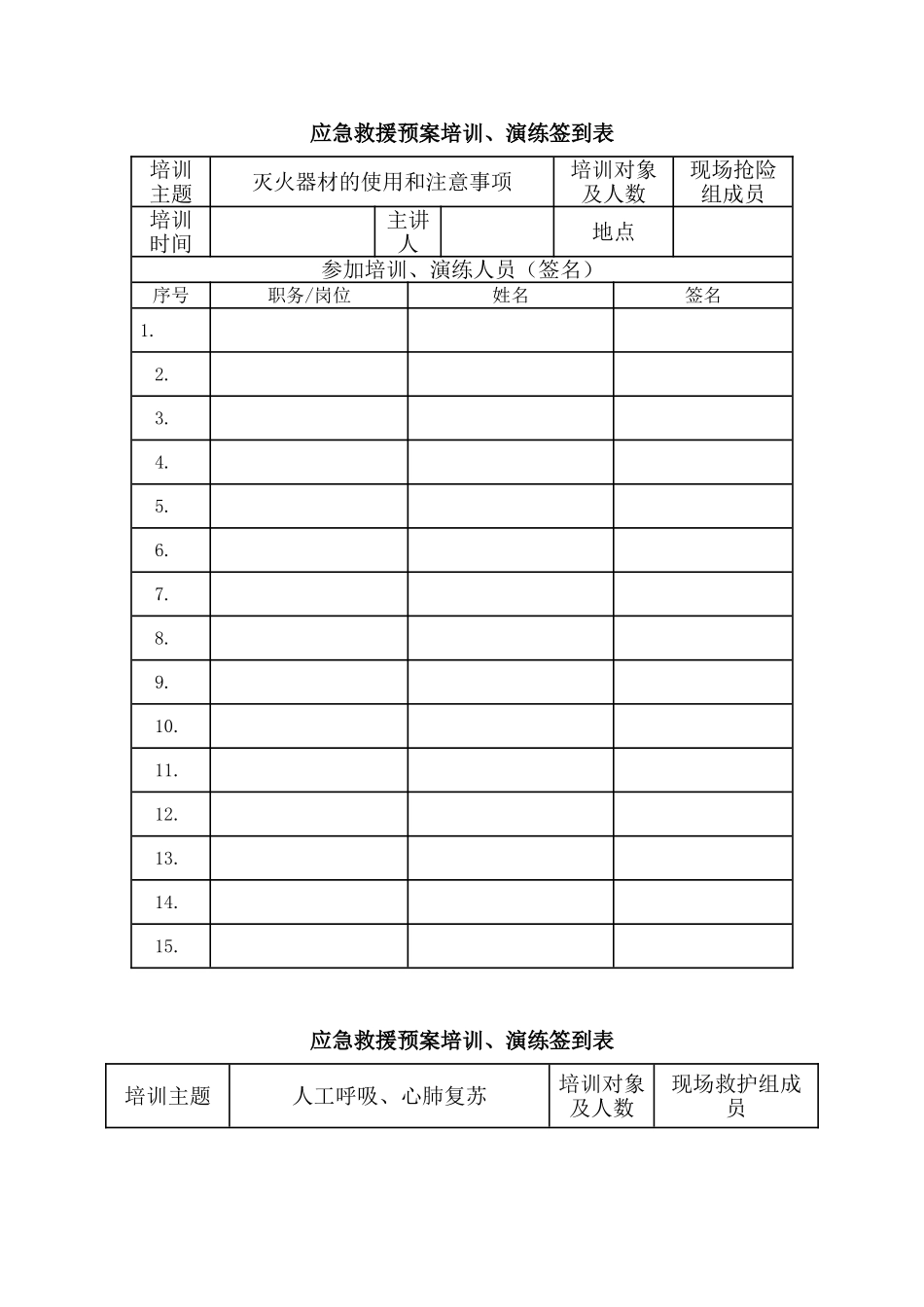 6.应急救援预案培训、演练记录（签到表）.doc_第1页