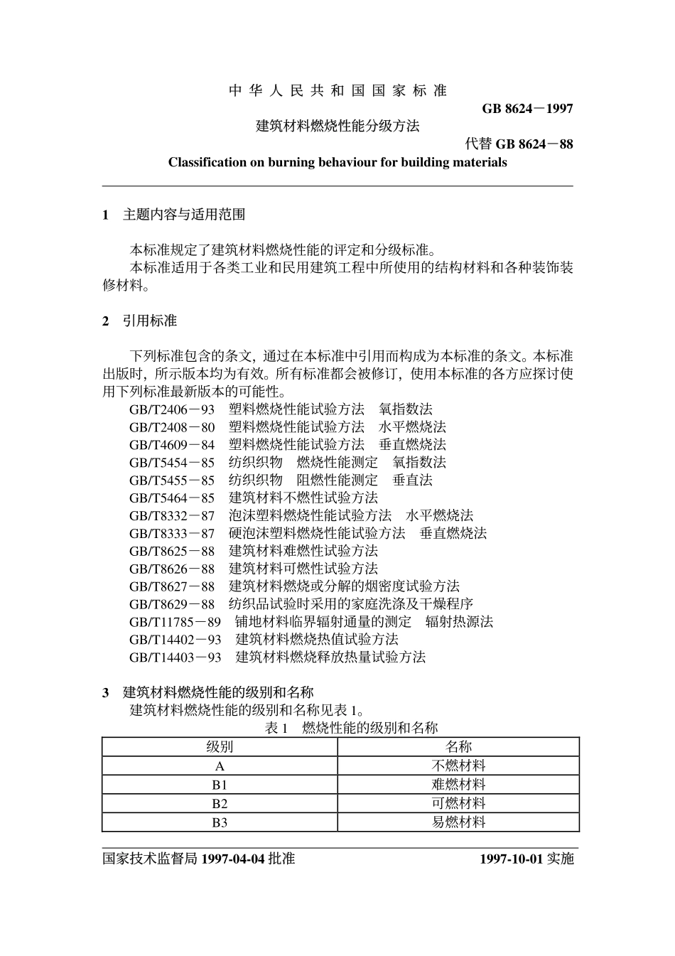 GB 8624-1997 建筑材料燃烧性能分级方法.pdf_第2页