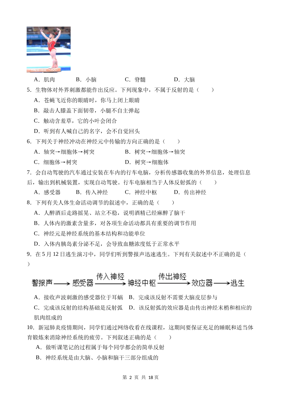 【八年级上册科学】3.3 神经调节 同步练习.docx_第2页