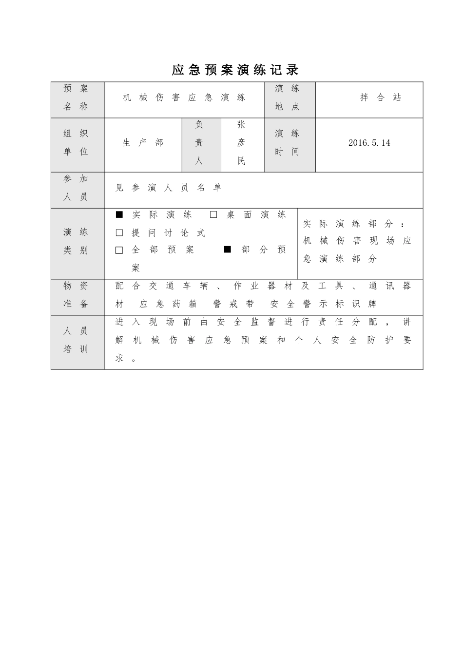 机械伤害应急预案演练记录.doc_第1页