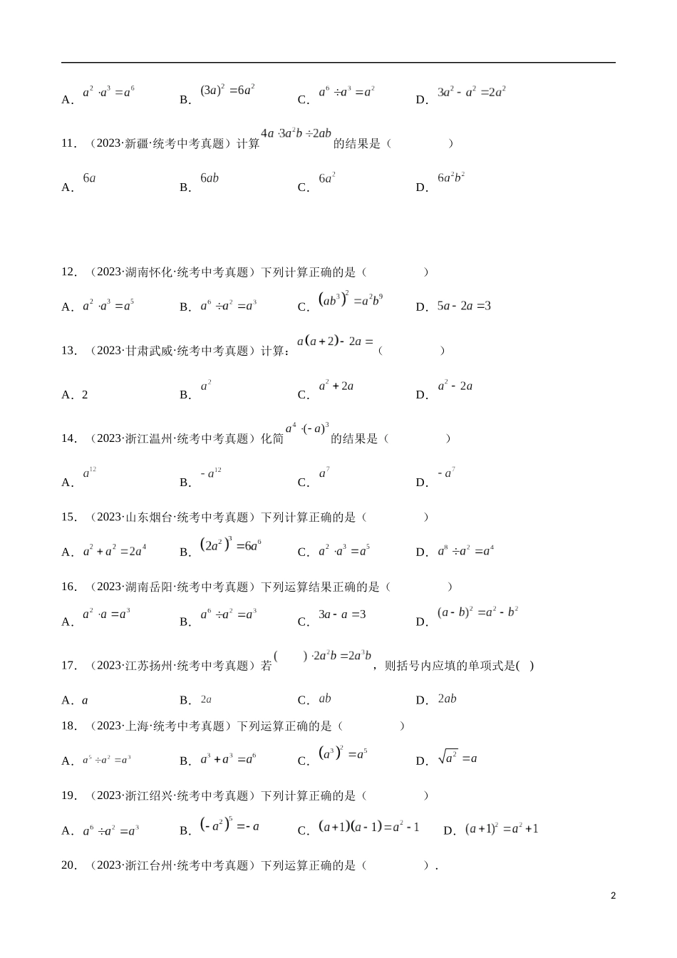 专题02 整式及其运算（原卷版）.docx_第2页