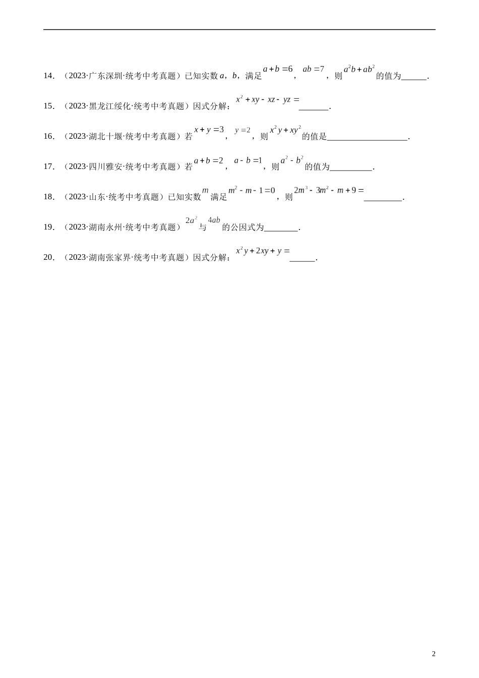 专题03 因式分解（共20题）（原卷版）.docx_第2页