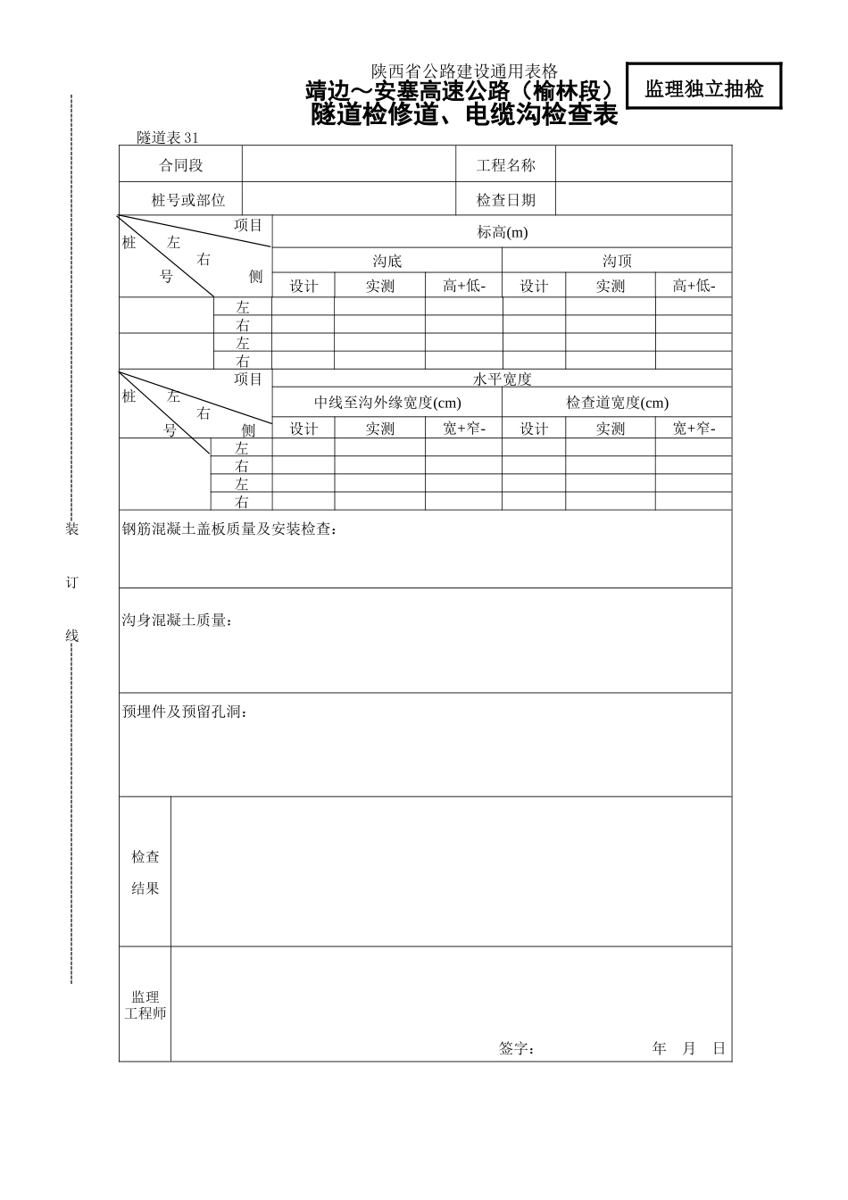 31    隧道检修道电缆沟检查表.doc_第1页