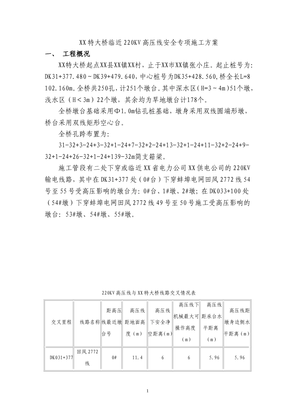 某特大桥临近220kv高压线安全专项施工方案.doc_第1页