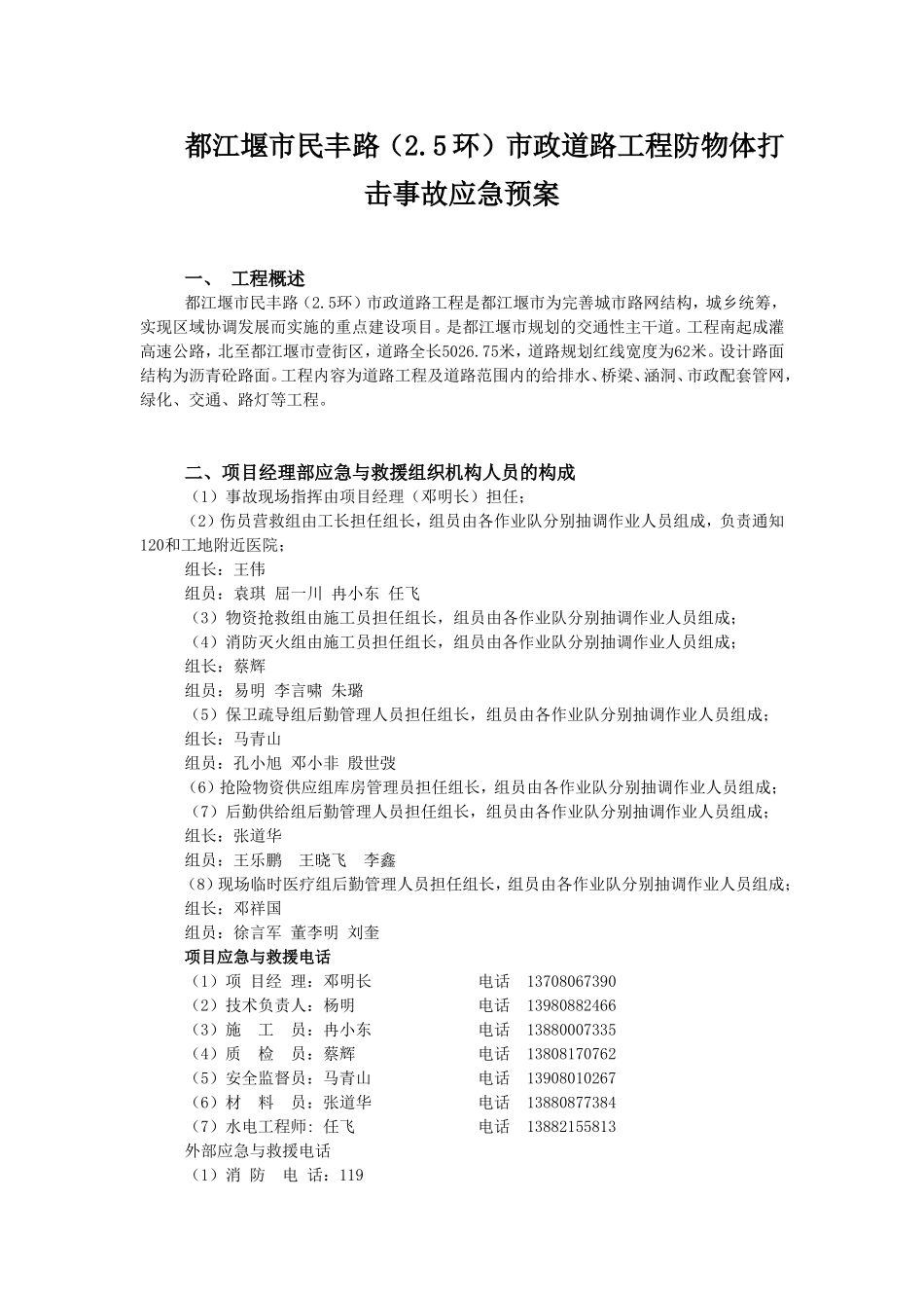 民丰路防物体打击事故应急预案.doc_第1页