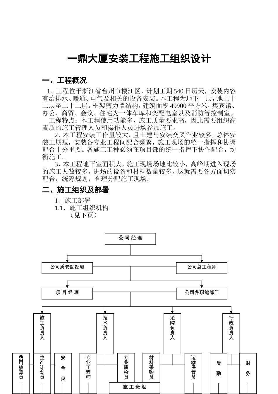 一鼎大厦安装工程施工组织设计.doc_第1页
