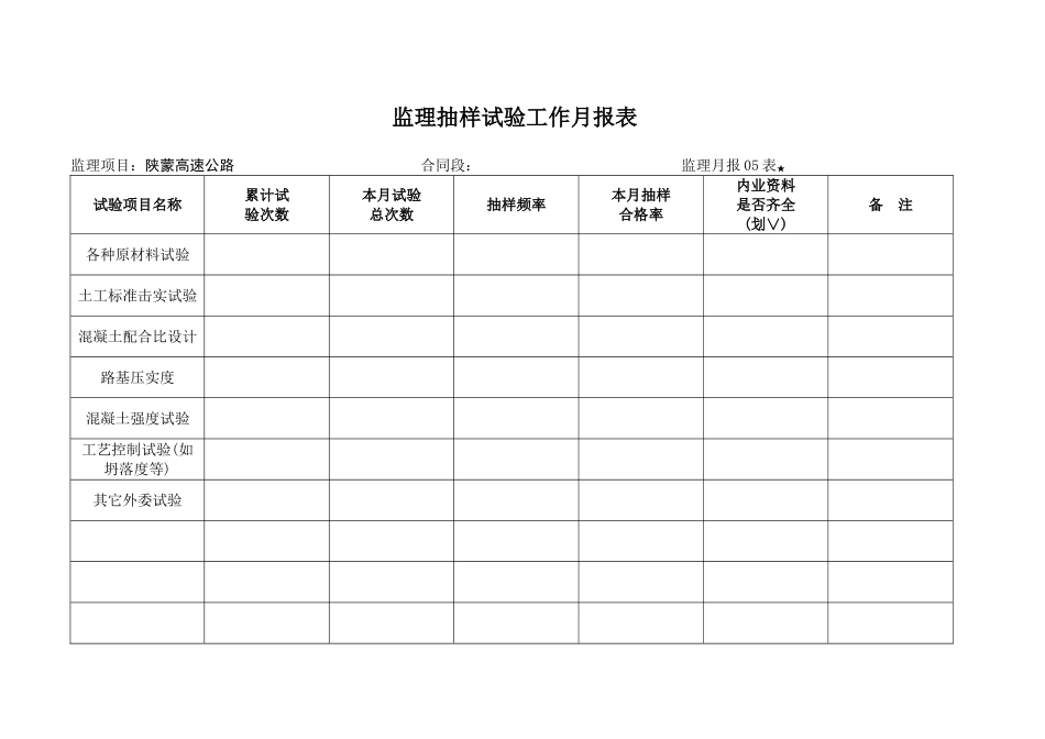 月报05表    监理抽样试验工作月报表.doc_第1页