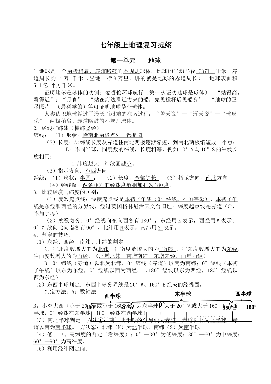 七年级上册地理提纲.docx_第1页