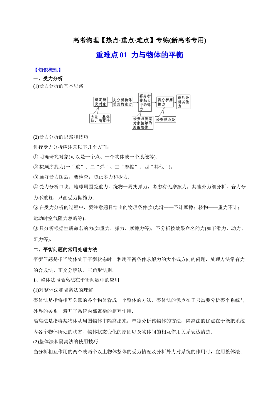 重难点01   力与物体的平衡 （学生版）-高考物理专练(新高考专用).doc_第1页