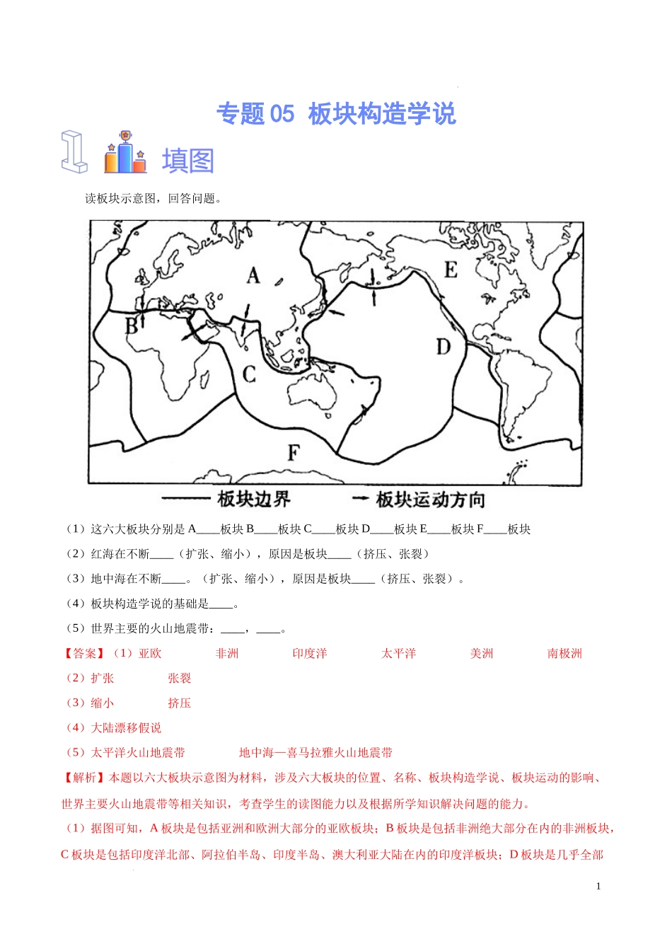 专题05 板块构造学说（解析版）-初中地理必备识图速记手册与变式演练.docx_第1页