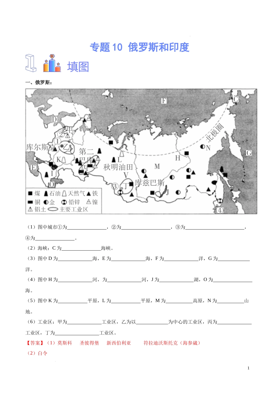 专题10 俄罗斯和印度（解析版）-初中地理必备识图速记手册与变式演练.docx_第1页