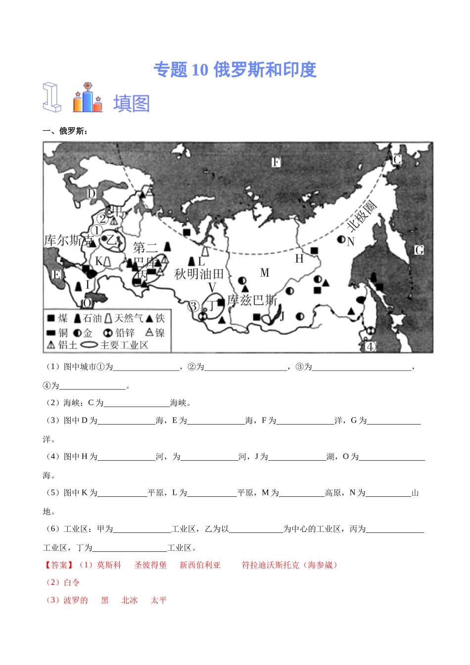 专题10 俄罗斯和印度-备战2024年中考地理识图速记手册与变式演练（全国通用）（解析版）.docx_第1页