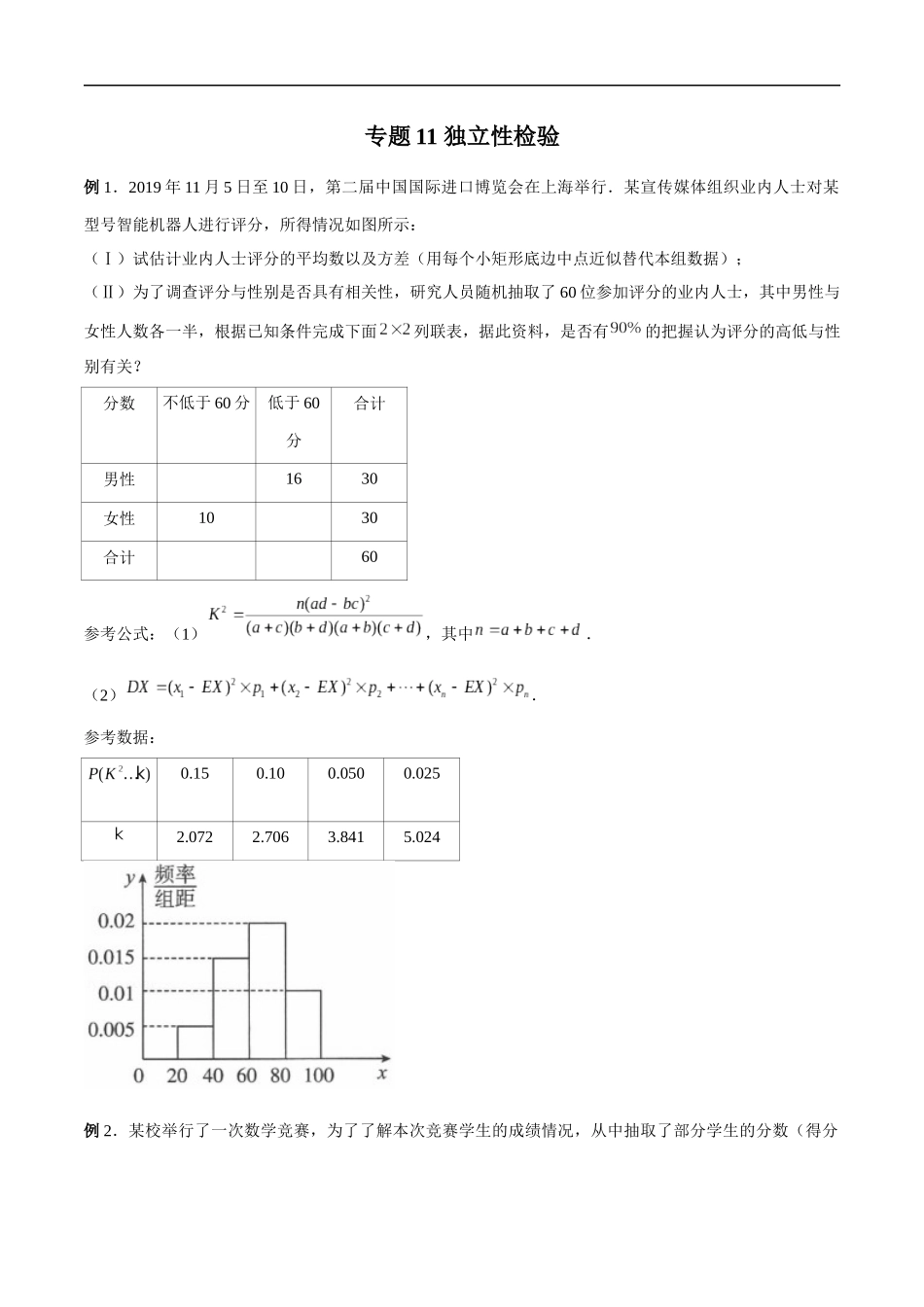 专题11 独立性检验（原卷版）-概率统计题型全归纳.docx_第1页