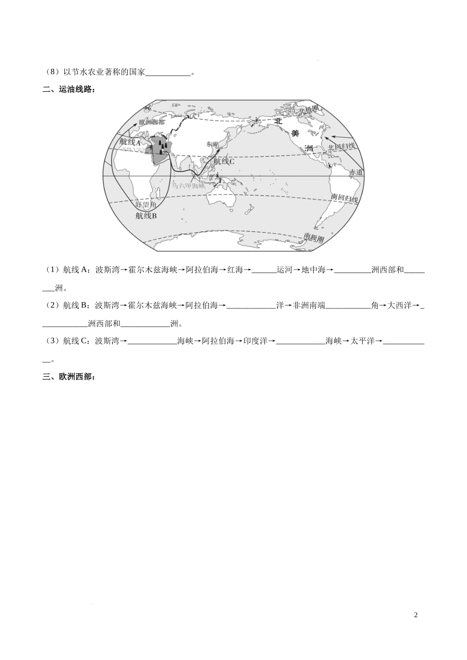 专题11 中东和欧洲西部（原卷版）-初中地理必备识图速记手册与变式演练.docx_第2页