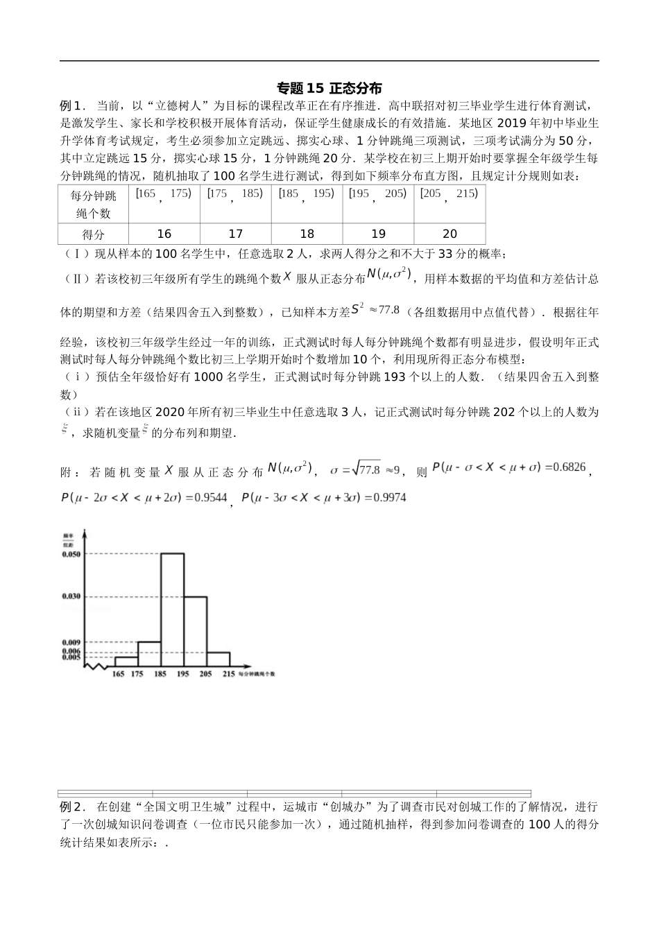 专题15 正态分布（原卷版）-概率统计题型全归纳.docx_第1页