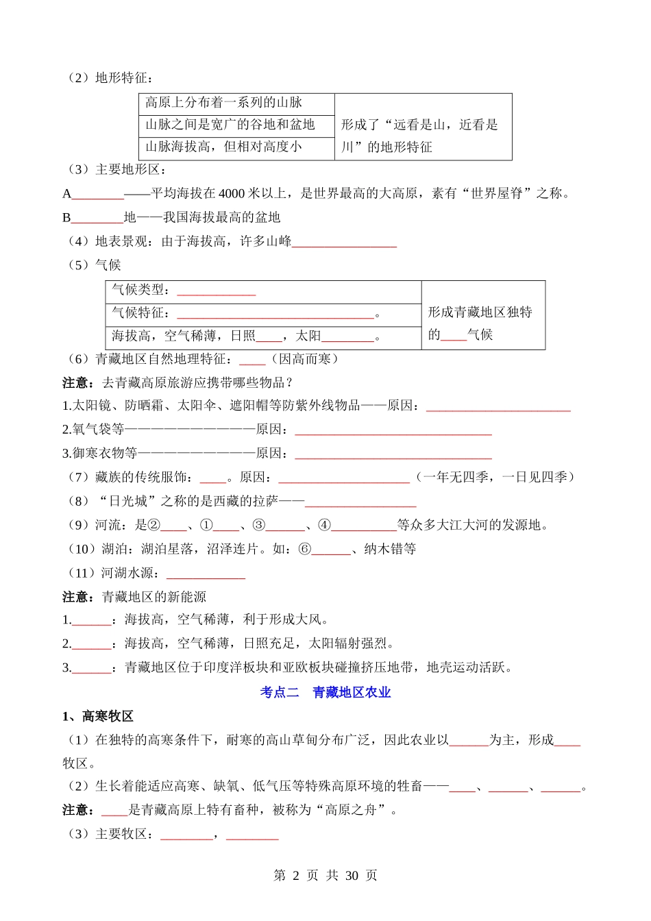 专题16 青藏地区-【中考地理】一轮复习知识清单.docx_第2页