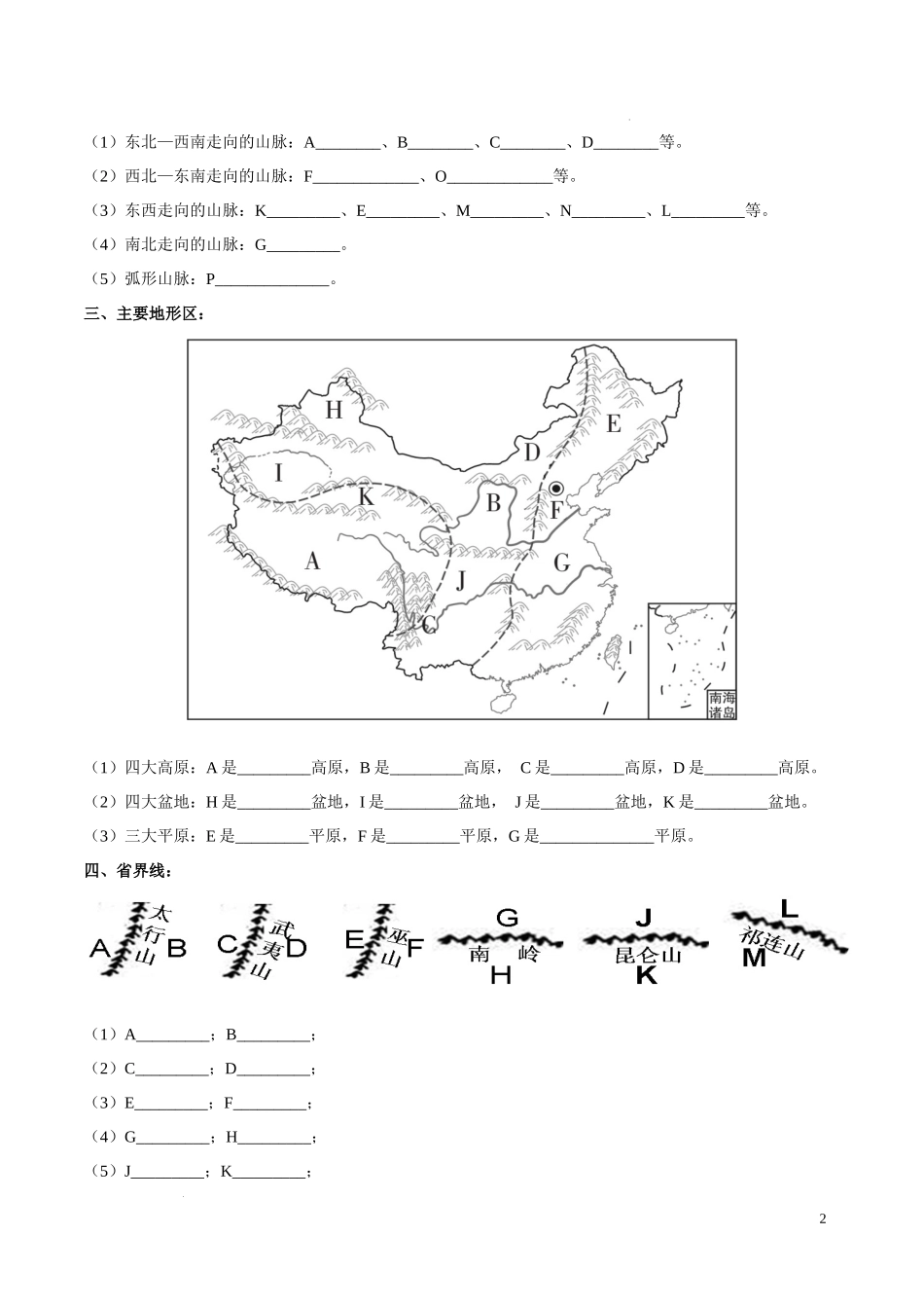 专题17 中国的地形和地势（原卷版）-初中地理必备识图速记手册与变式演练.docx_第2页