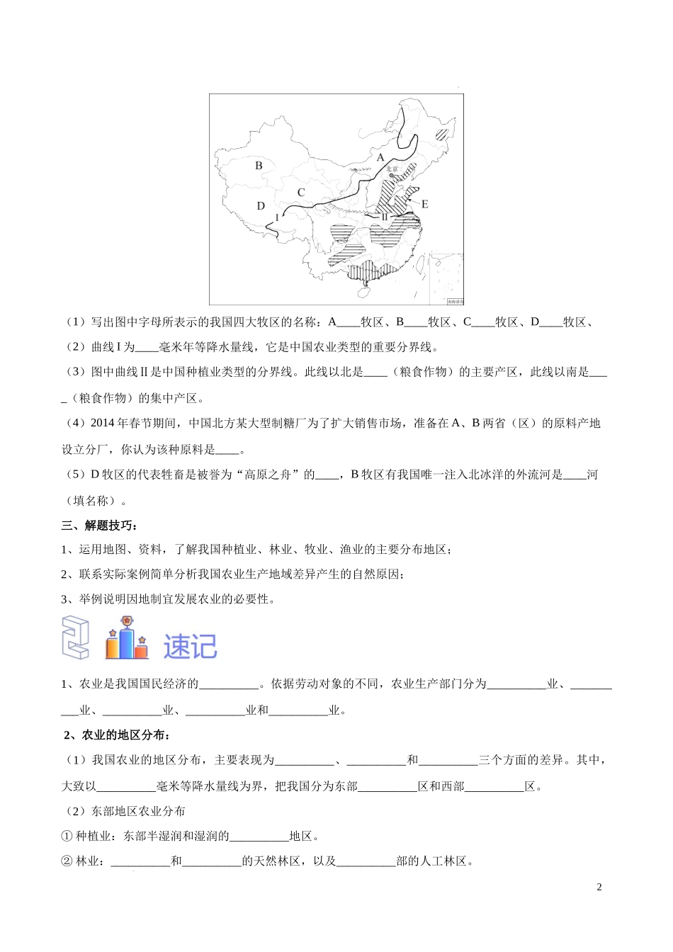 专题21 中国的农业（原卷版）-初中地理必备识图速记手册与变式演练.docx_第2页