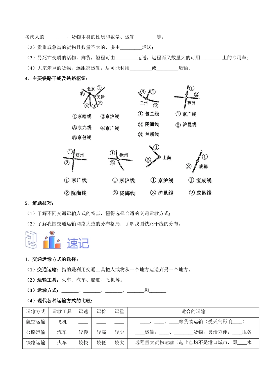 专题23 中国的交通-备战2024年中考地理识图速记手册与变式演练（全国通用）（原卷版）.docx_第3页