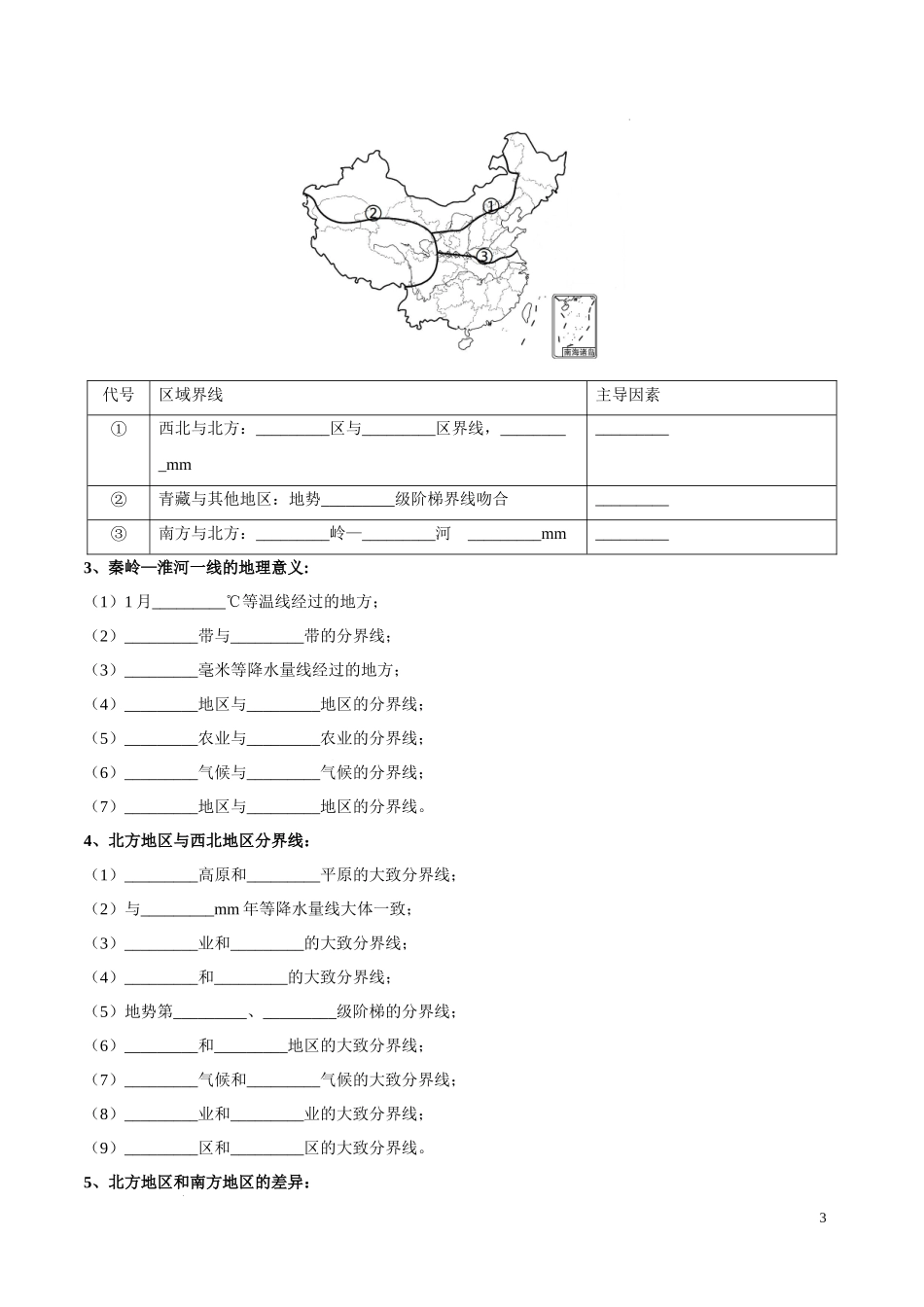 专题24 中国四大地理分区（原卷版）-初中地理必备识图速记手册与变式演练.docx_第3页