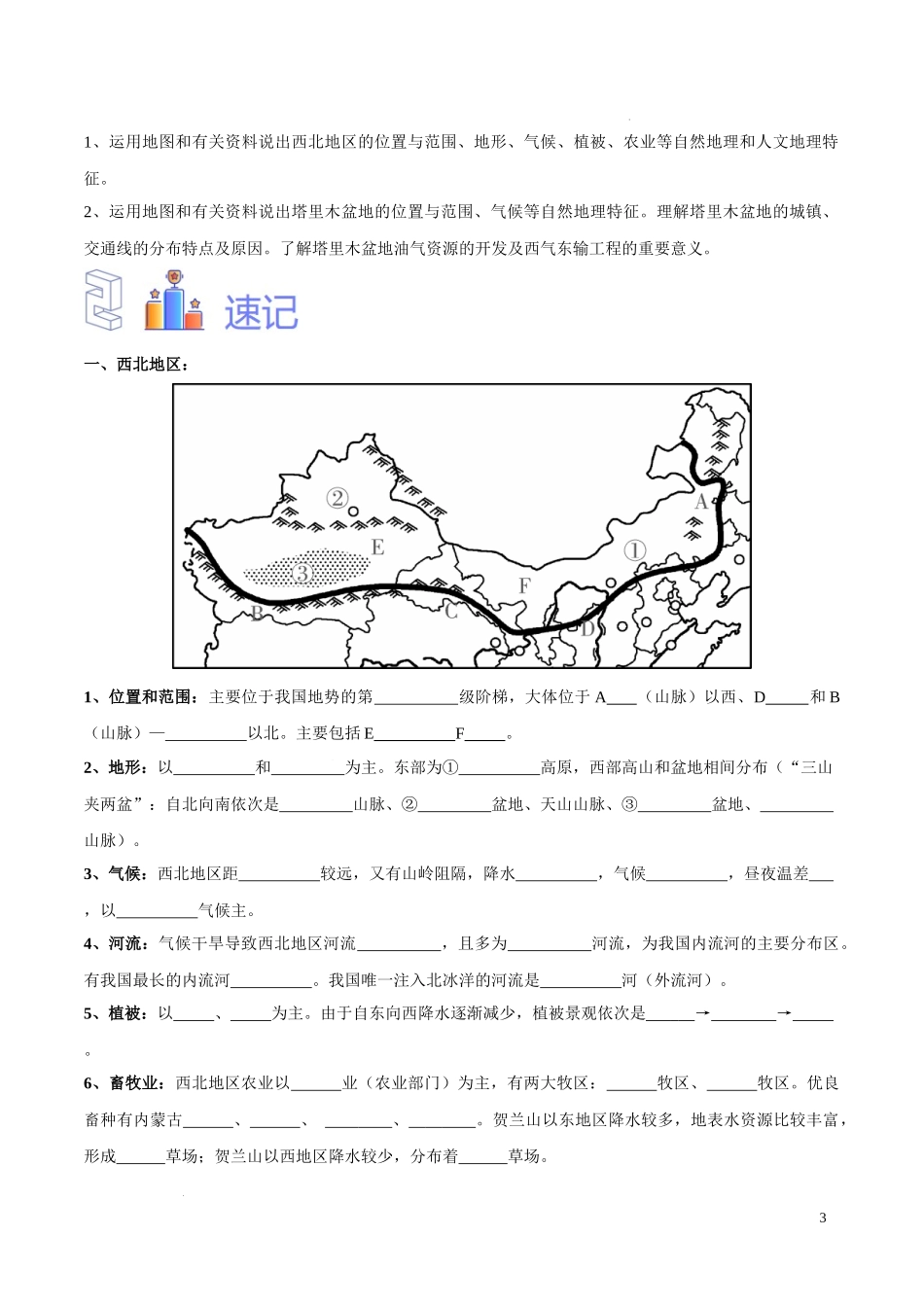 专题29  西北地区（原卷版）-初中地理必备识图速记手册与变式演练.docx_第3页