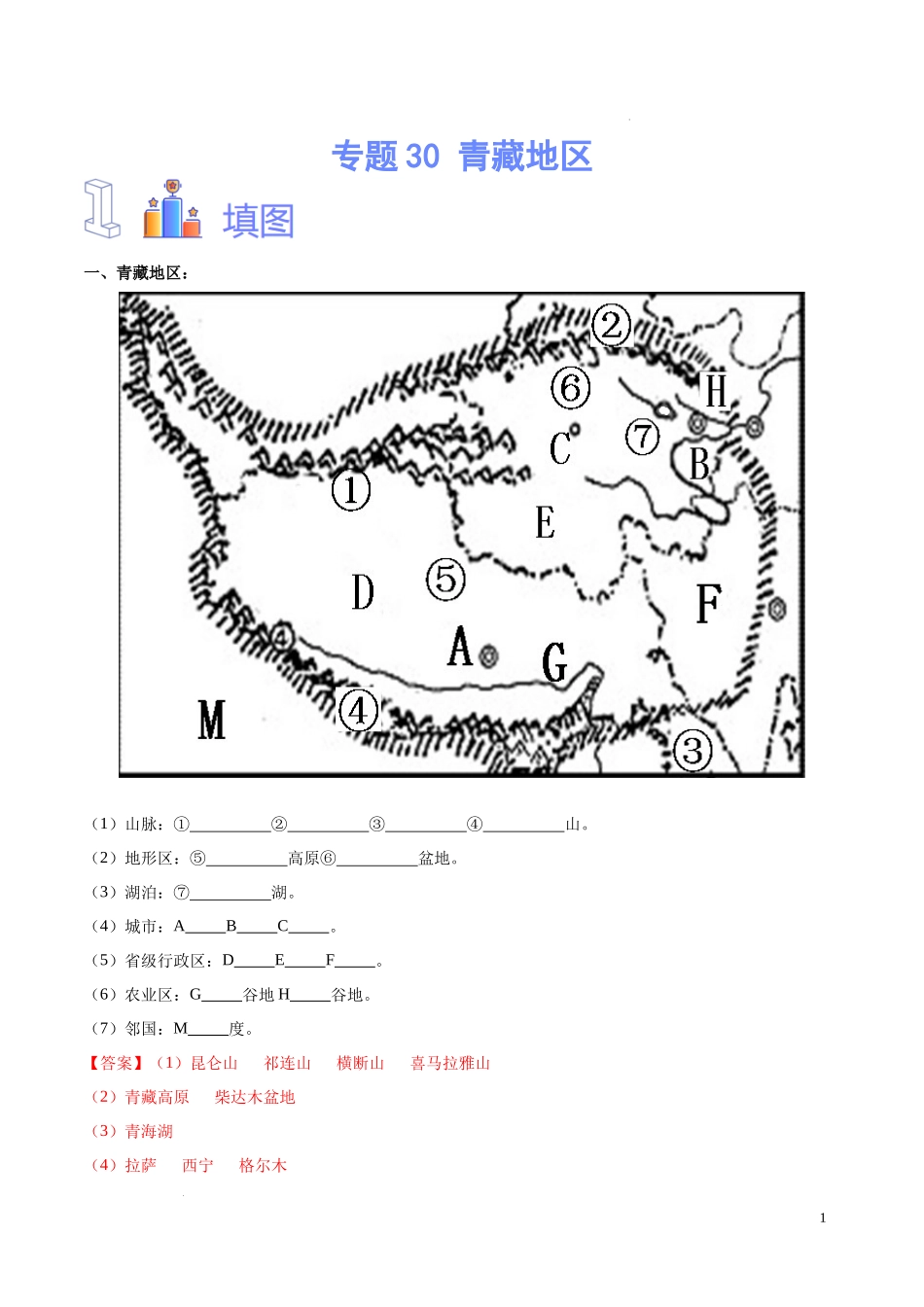 专题30  青藏地区（解析版）-初中地理必备识图速记手册与变式演练.docx_第1页