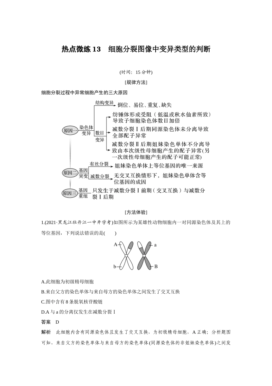 热点微练13　细胞分裂图像中变异类型的判断-高考生物热点微练（新高考版）.docx_第1页