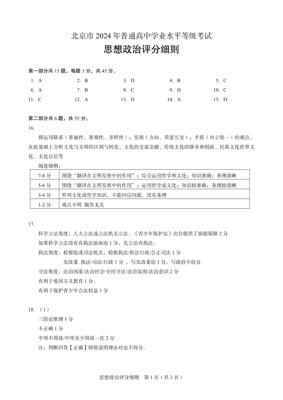 2024北京政治评分细则.pdf_第1页