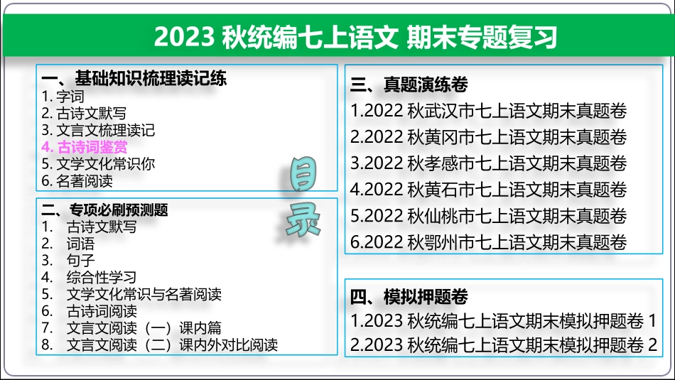 【2023秋统编七上语文期末专题复习】基础知识梳理读记练4  古诗词.pptx_第2页