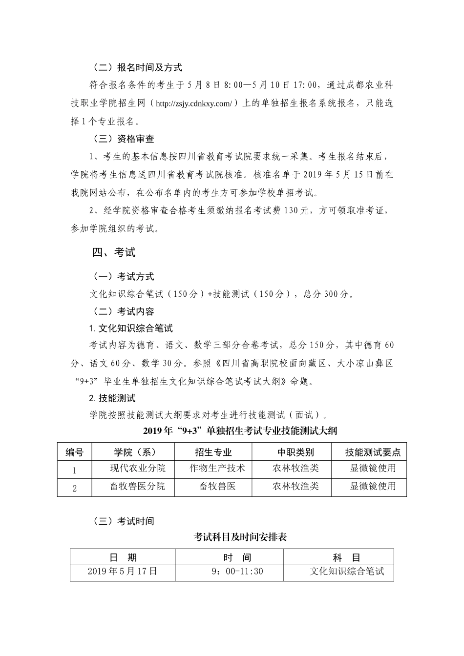 成都农业科技职业学院2019年普通类“9+3”高职单招招生章程.docx_第2页