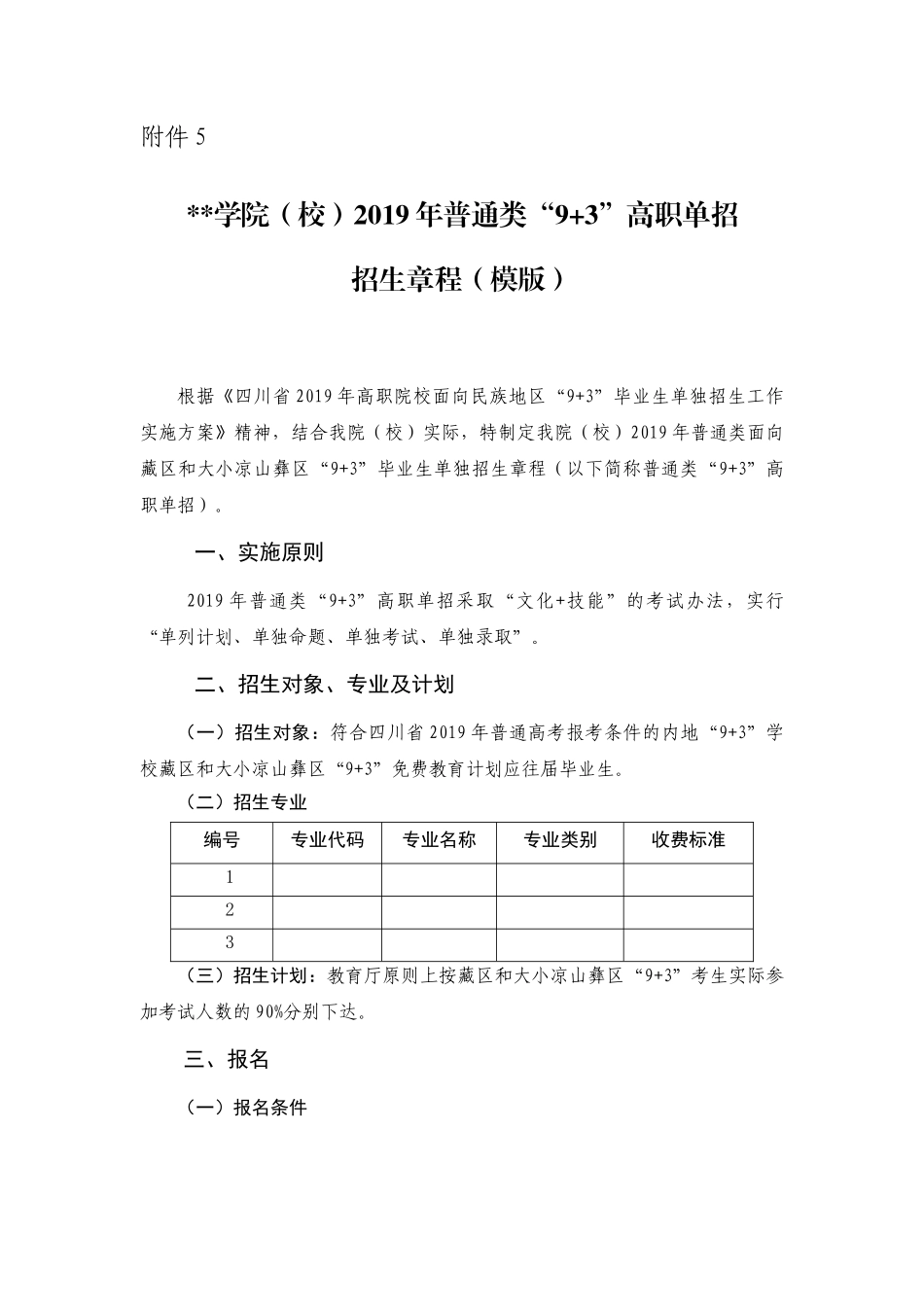 附件5.学院（校）2019年普通类“9+3”高职单招招生章程（模版）.docx_第1页