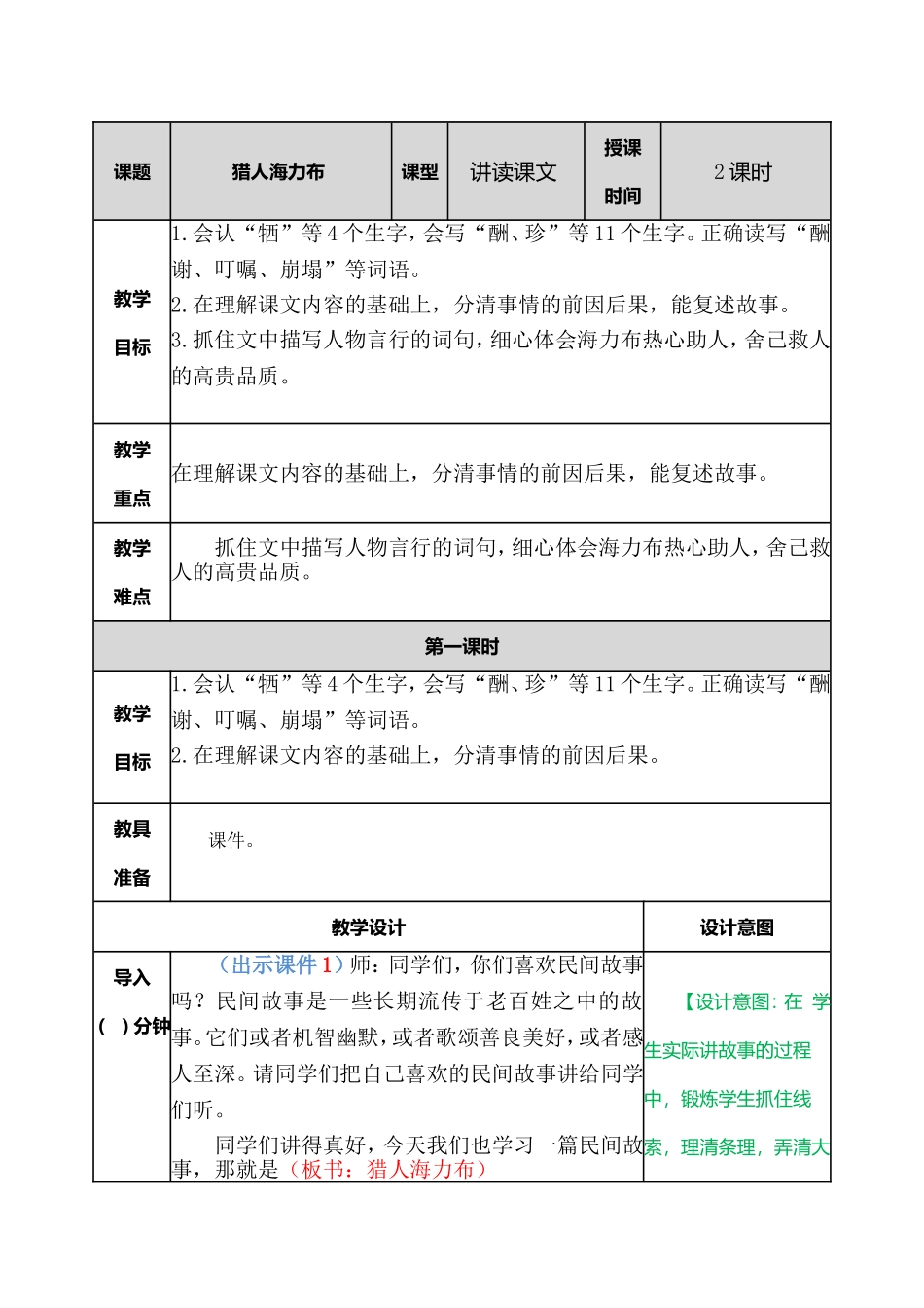 猎人海力布 教案.doc_第1页