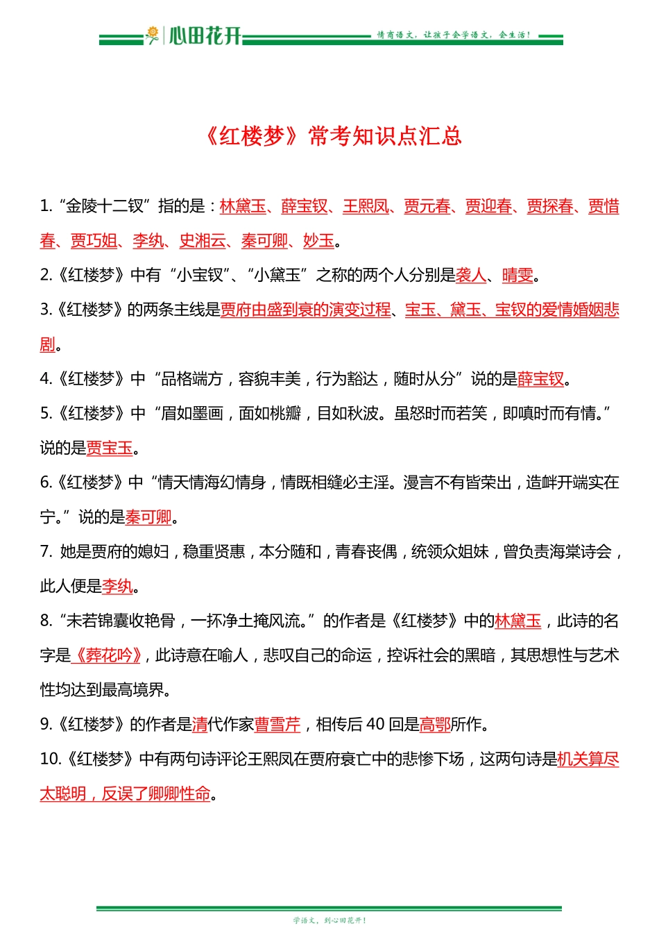 四大名著常考知识点《红楼梦》 知识点.pdf_第1页