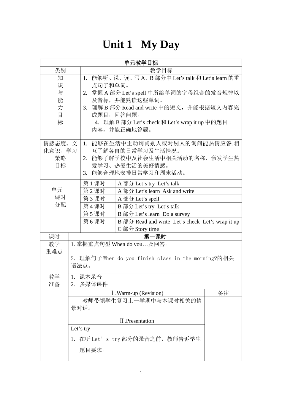 新人教版五年级下册英语全册教案（表格式77页）.doc_第1页